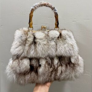 Luxury Real Natural Fox Fur Handmade Top Handle Satchel Bag/Crossbody